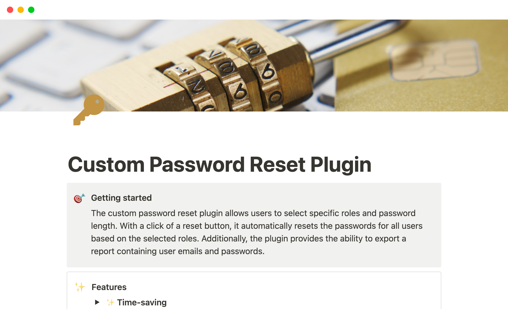 A template preview for Custom Password Reset Plugin