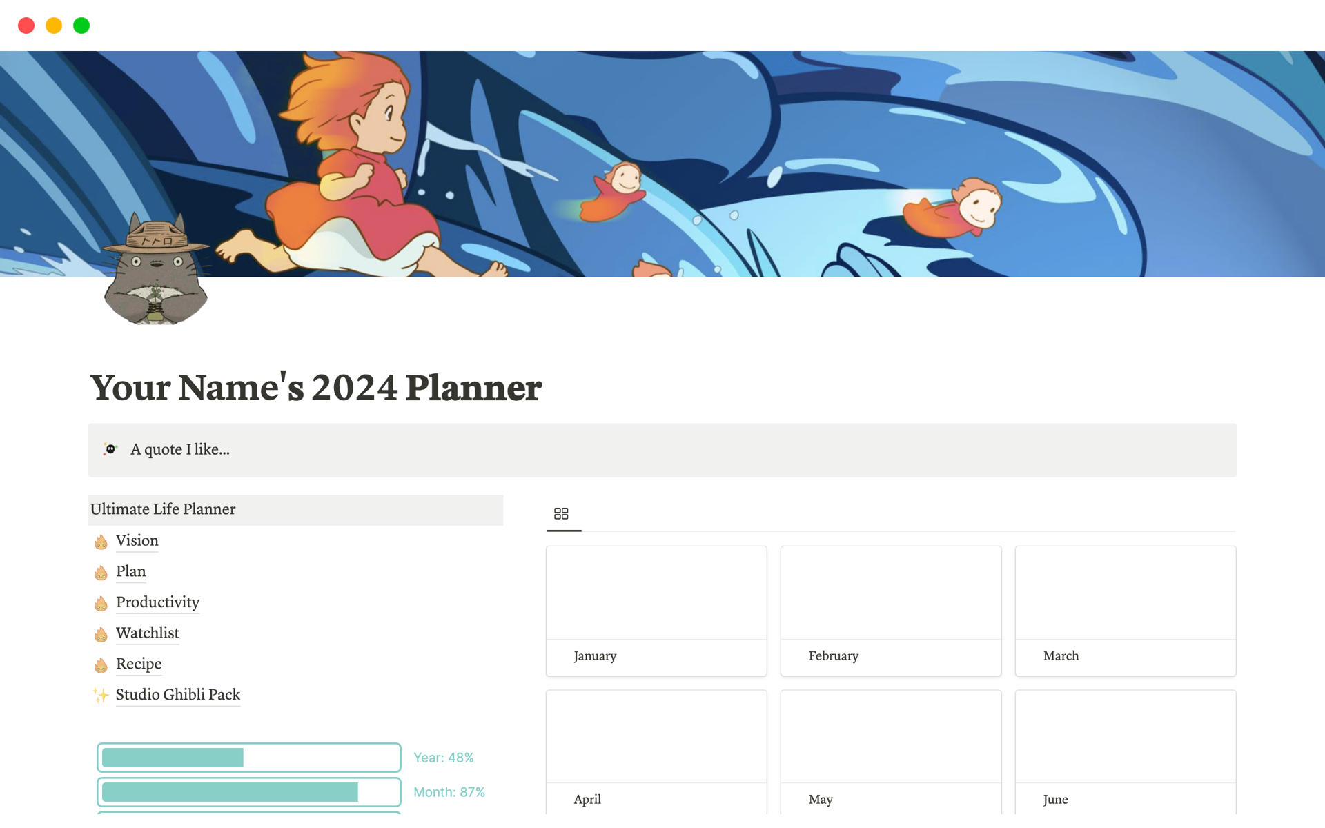 A template preview for Your Name's 2024 Planner