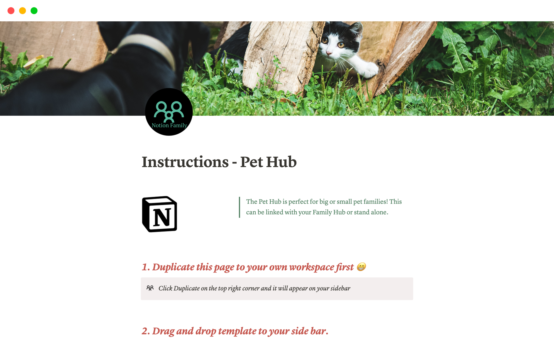 A template preview for Pet Hub 